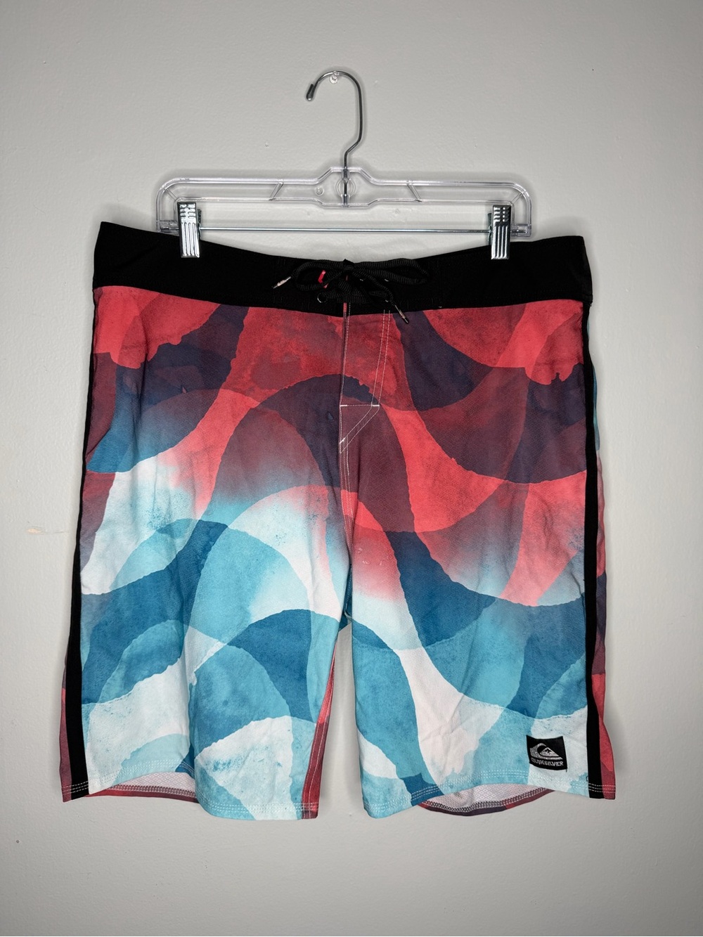 Quiksilver Men Board Shorts Swim Trunks 10” Size 36 XL Drawstring 4 way blue red
